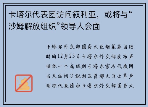 卡塔尔代表团访问叙利亚，或将与“沙姆解放组织”领导人会面